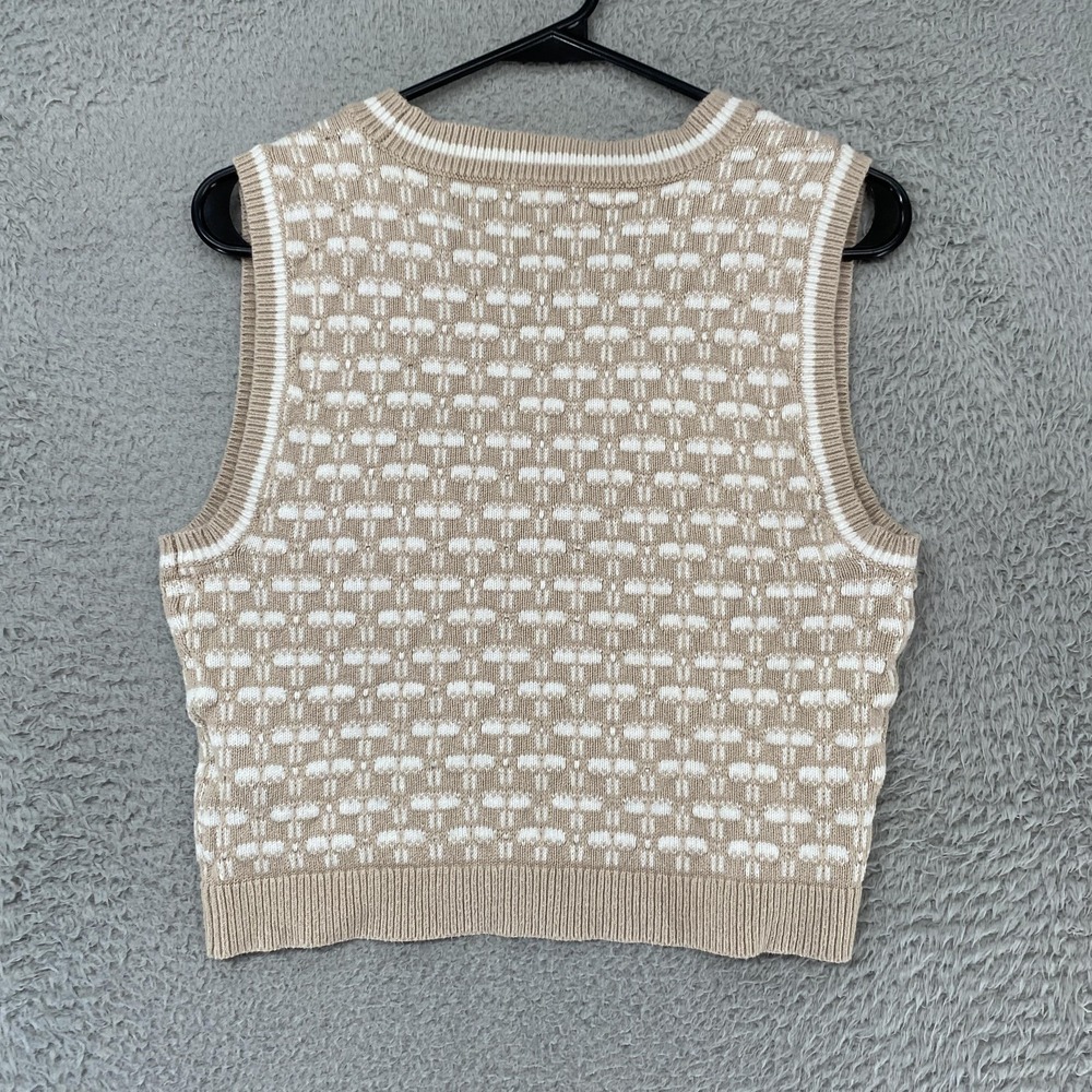 Abercrombie & Fitch Sweater Vest Womens M Beige Cotton V Neck Geometric Knit - Picture 11 of 13